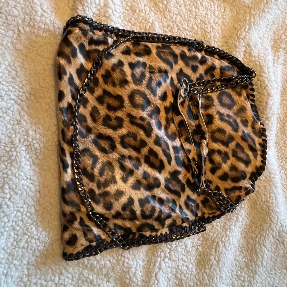 Steve Madden Brown and Black Leopard Print Bag with Chain